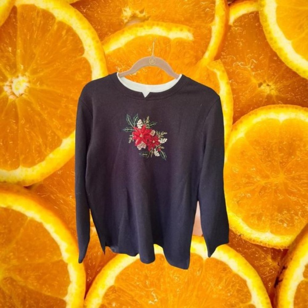 GRANDMA Chic Sequin Poinsettia Heavy Shirt Size Large